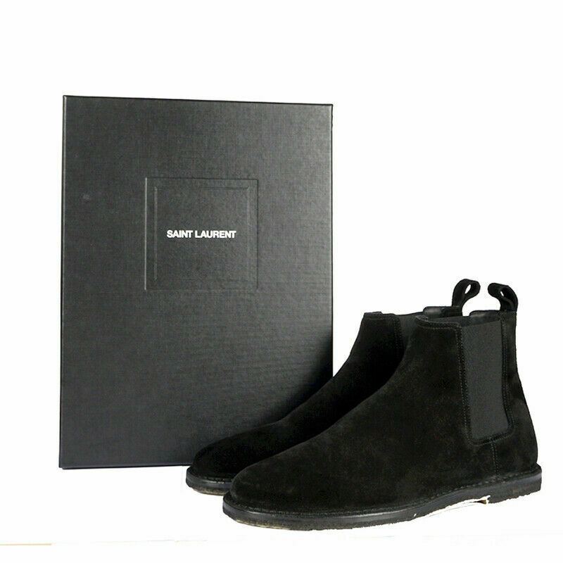 SZ 43.5 NEW $845 SAINT LAURENT Black Suede ORAN CHELSEA Rubber BOOTS