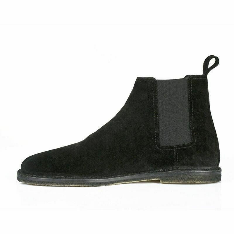 SZ 43.5 NEW $845 SAINT LAURENT Black Suede ORAN CHELSEA Rubber BOOTS