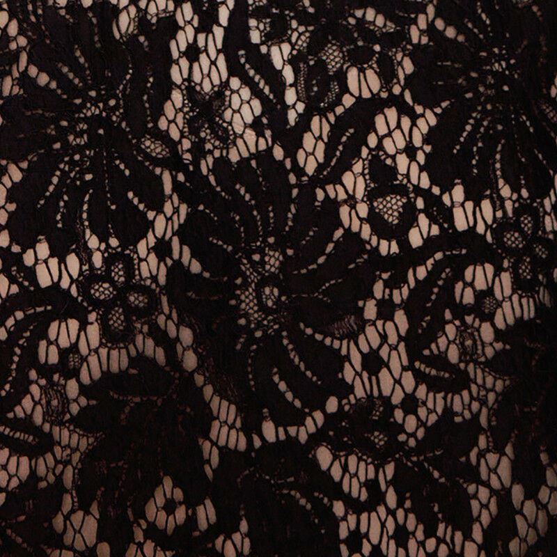 sz 40 NEW $2400 GUCCI Black Sheer FLORAL LACE Long Sleeves DRESS w/ NUDE SLIP