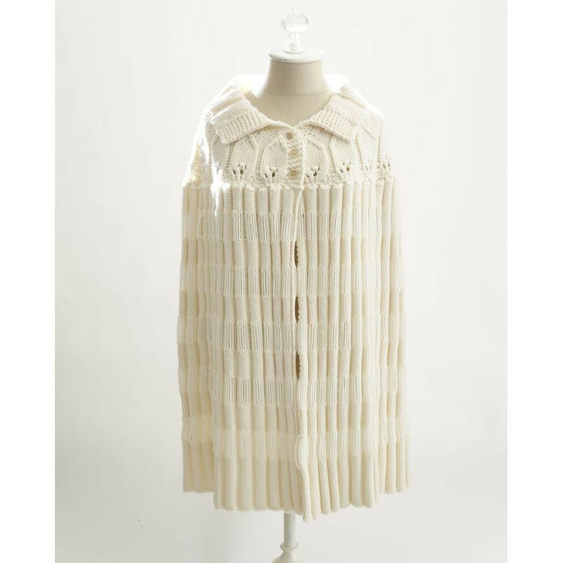 XS & M NEW $2100 SAINT LAURENT Cream 100% WOOL Cozy Knit CAPELET PONCHO SWEATER
