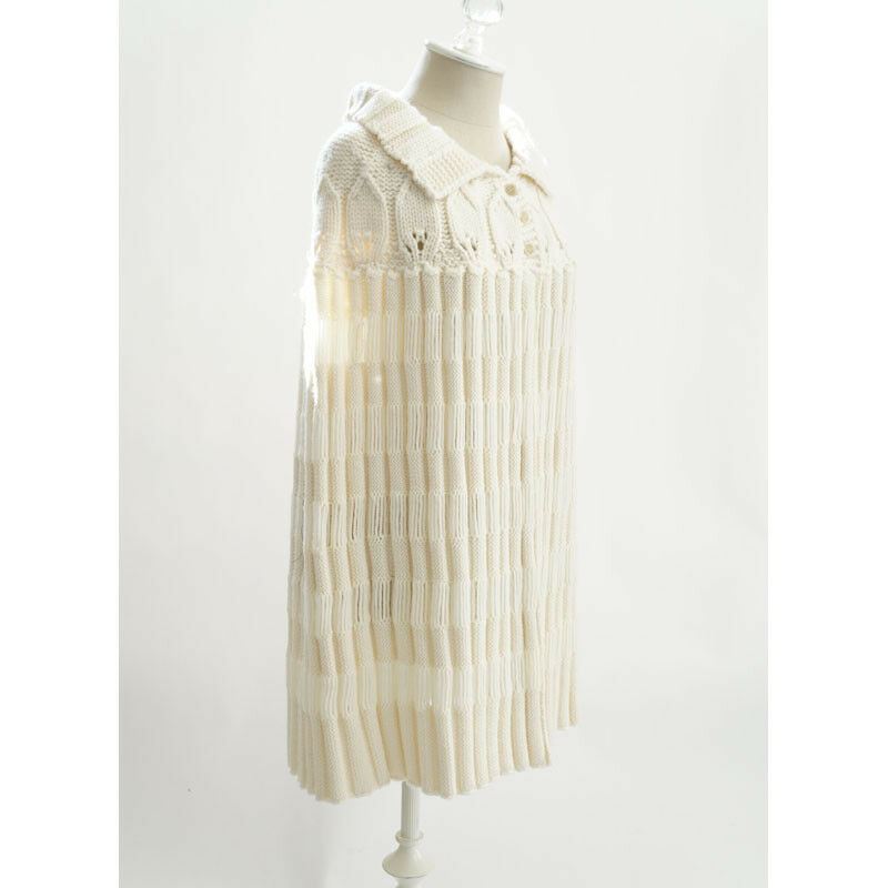 XS & M NEW $2100 SAINT LAURENT Cream 100% WOOL Cozy Knit CAPELET PONCHO SWEATER
