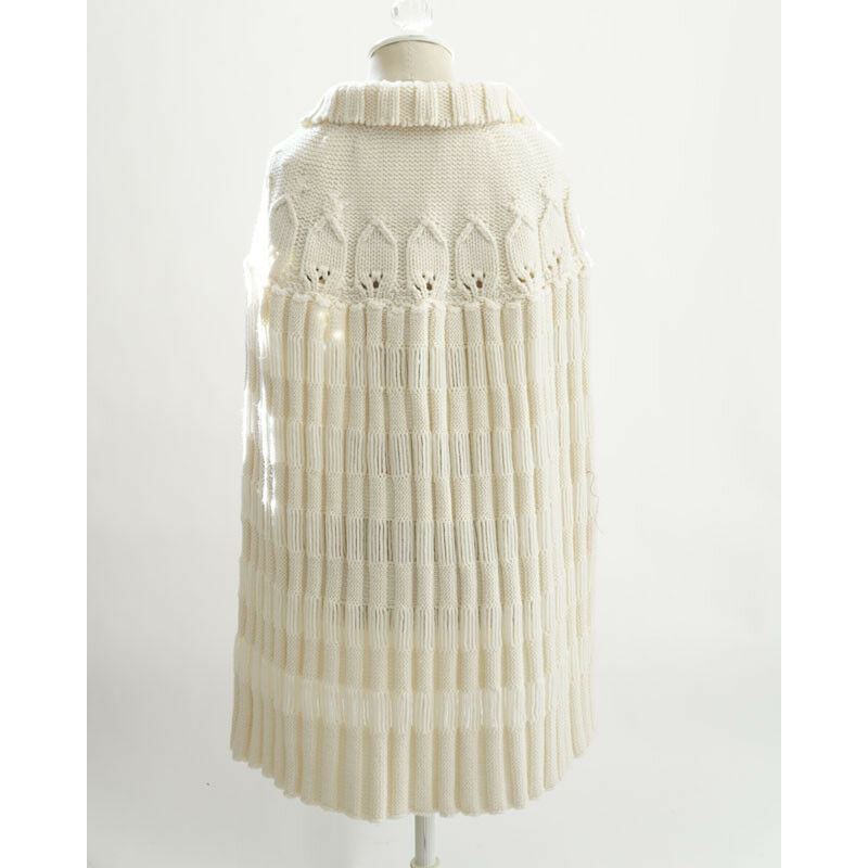 XS & M NEW $2100 SAINT LAURENT Cream 100% WOOL Cozy Knit CAPELET PONCHO SWEATER