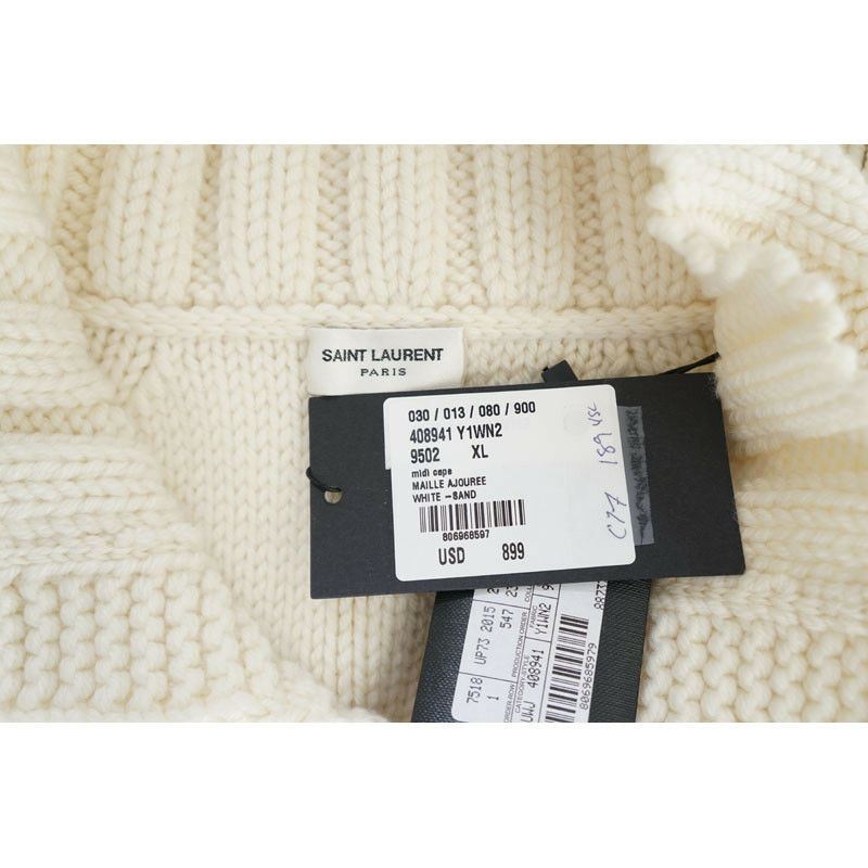 XS & M NEW $2100 SAINT LAURENT Cream 100% WOOL Cozy Knit CAPELET PONCHO SWEATER