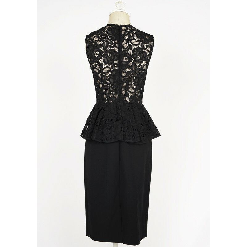 38 40 NEW $2250 SAINT LAURENT Black SHEER LACE UPPER Spring PEPLUM Pencil DRESS