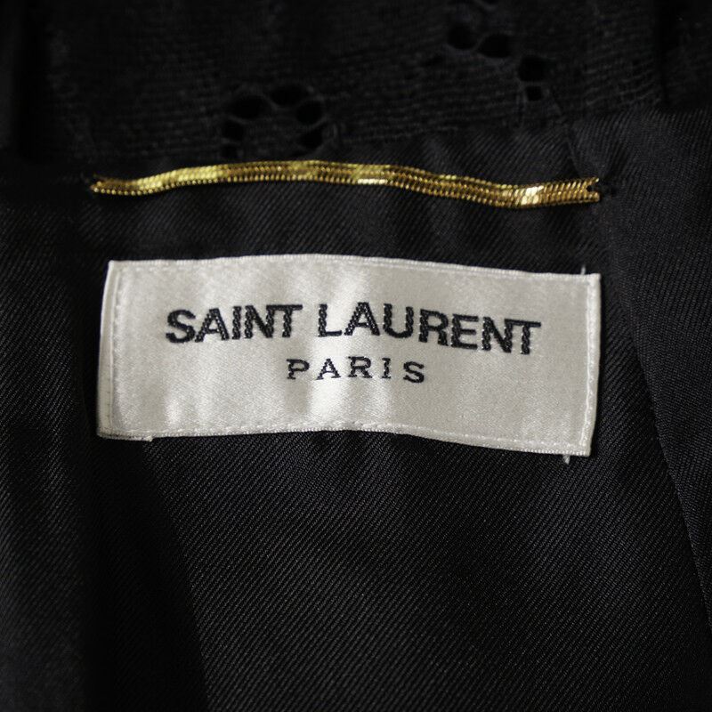 38 40 NEW $2250 SAINT LAURENT Black SHEER LACE UPPER Spring PEPLUM Pencil DRESS
