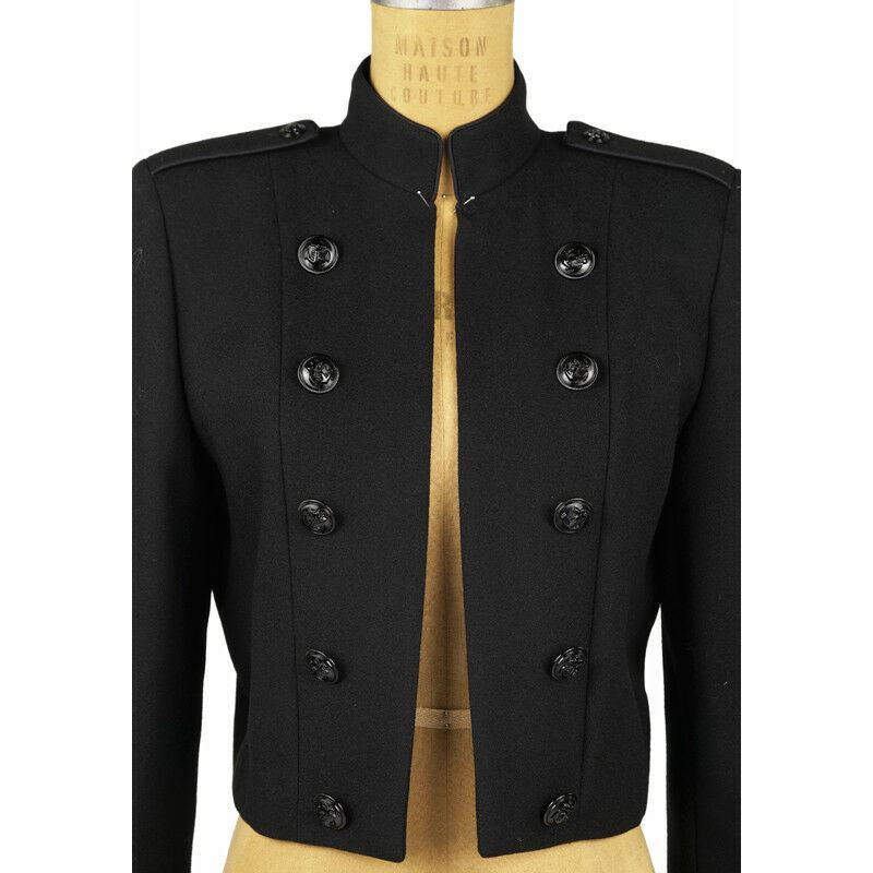 sz 42 NEW $3,990 SAINT LAURENT Black 100% Wool MILITARY OFFICER Blazer JACKET S