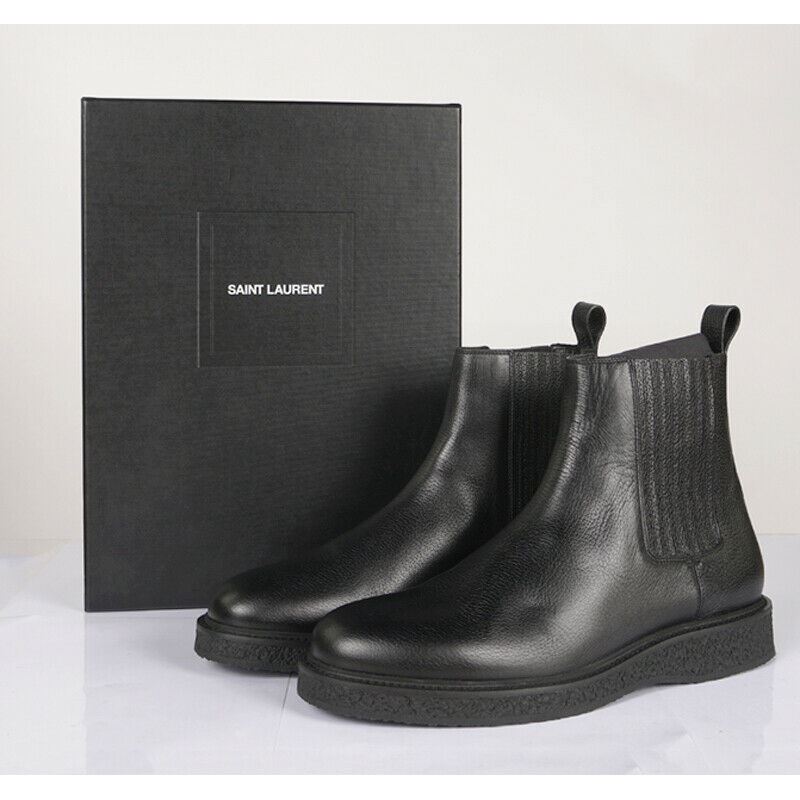 sz 43.5 & 45 NEW $1125 SAINT LAURENT Mens Pebble Leather HUGO 25 CHELSEA BOOTS