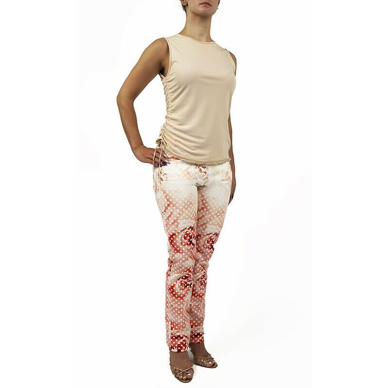 38 & 40 NEW $1155 ROBERTO CAVALLI Pink FLORAL POLKA DOT Skinny Spring JEANS PANTS XS