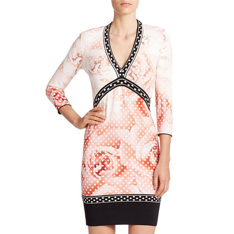 38 NEW $1355 ROBERTO CAVALLI Pink Floral JERSEY KNIT Fitted SPRING DRESS