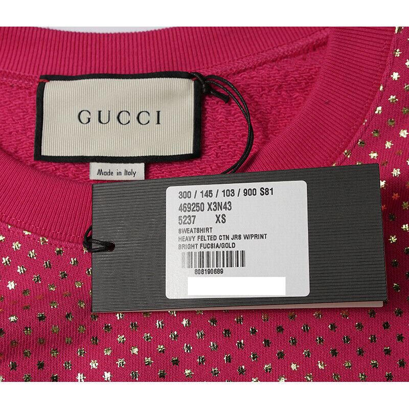 sz XS NEW $1300 GUCCI Pink GOLD GUCCY SEGA Print Stars Womans SWEATSHIRT TOP NWT