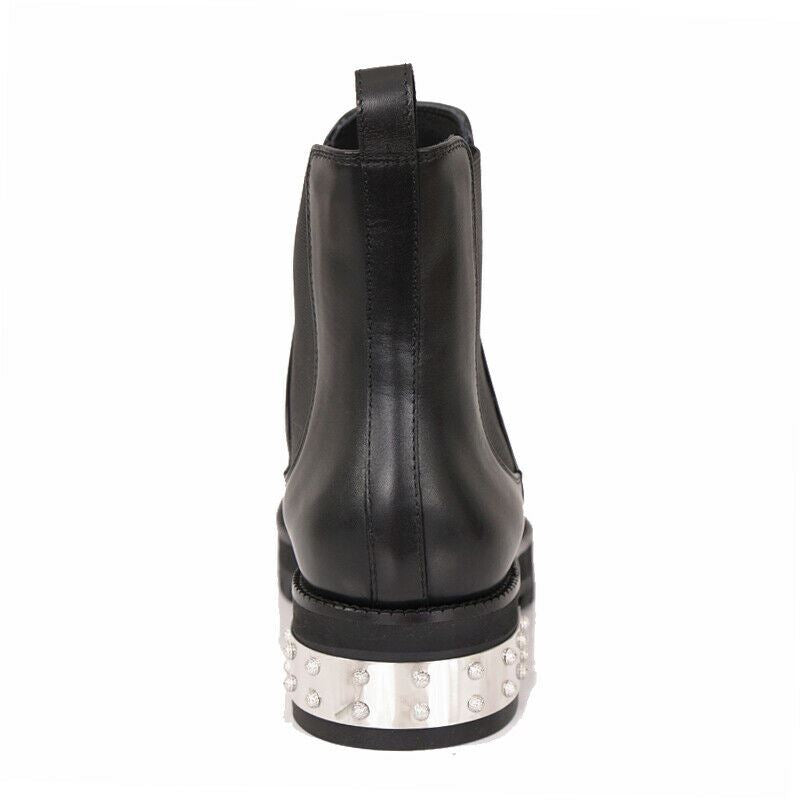 SZ 38.5 NEW $1265 ALEXANDER MCQUEEN Black Leather SILVER STUDDED Chelsea BOOTS