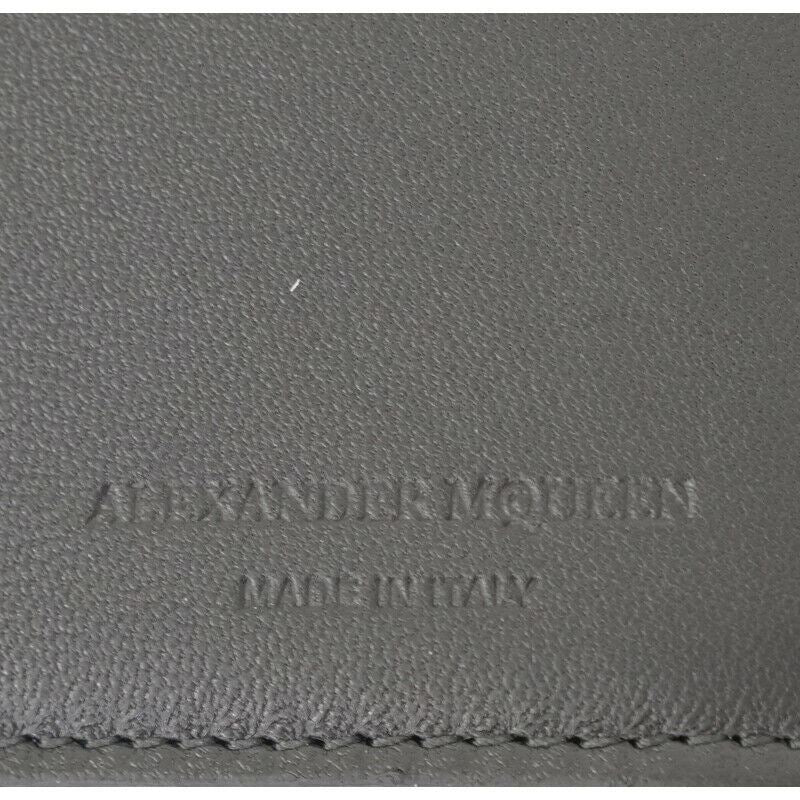 NEW $700 ALEXANDER MCQUEEN Gray Leather GOLD CRYSTAL SKULL Continental WALLET