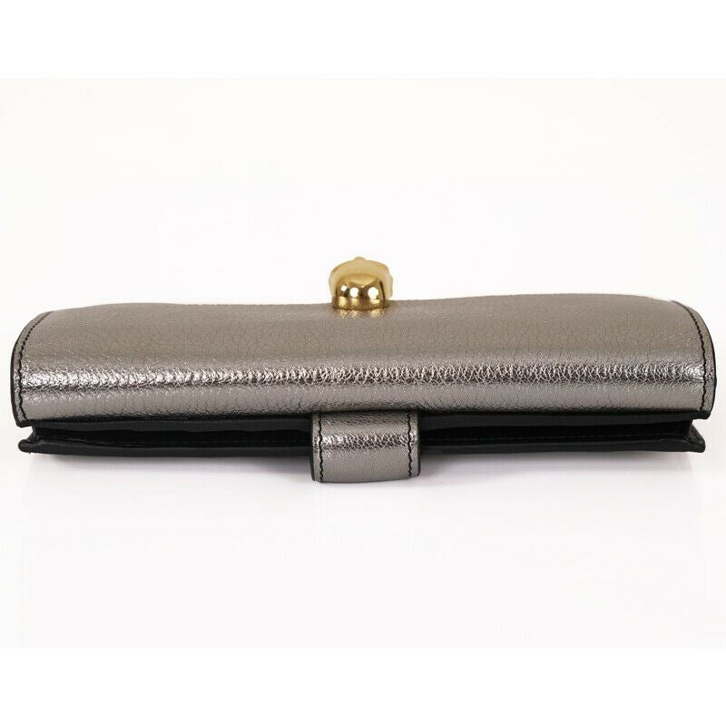 NEW $700 ALEXANDER MCQUEEN Gray Leather GOLD CRYSTAL SKULL Continental WALLET