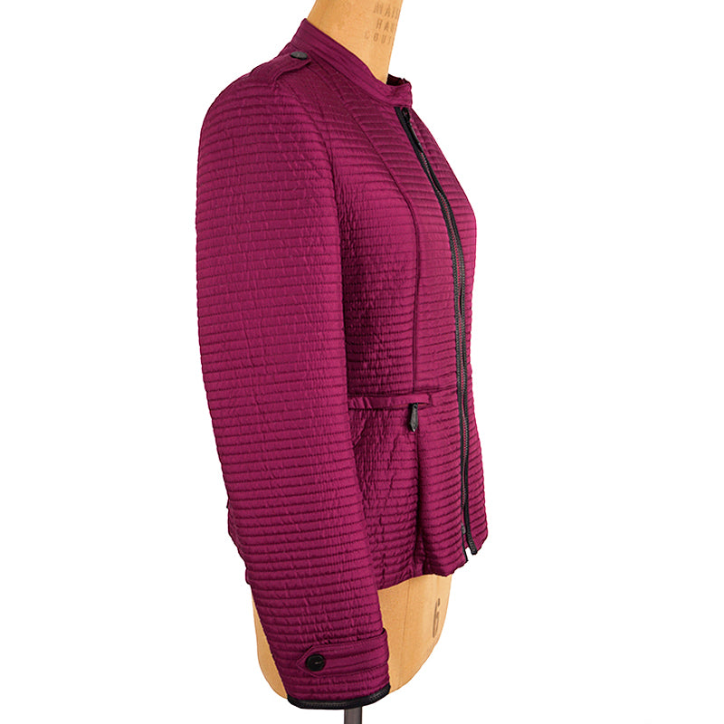 sz M NEW $1095 BURBERRY LONDON Magenta PEPLUM Ribbed Quilted Sedgeford JACKET