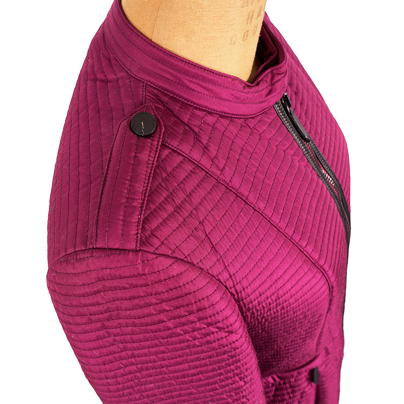 sz M NEW $1095 BURBERRY LONDON Magenta PEPLUM Ribbed Quilted Sedgeford JACKET