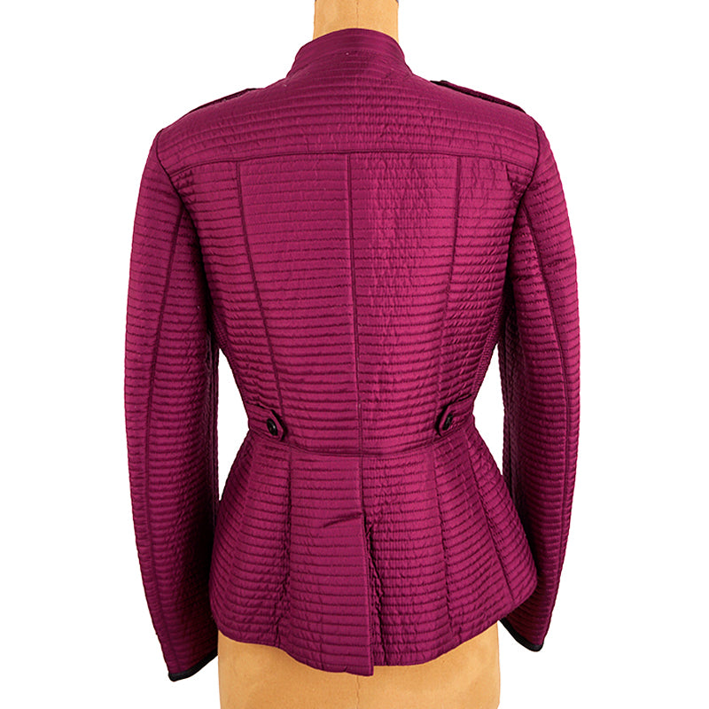 sz M NEW $1095 BURBERRY LONDON Magenta PEPLUM Ribbed Quilted Sedgeford JACKET