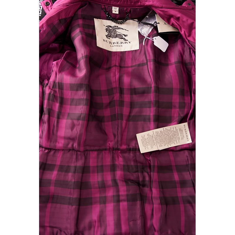 sz M NEW $1095 BURBERRY LONDON Magenta PEPLUM Ribbed Quilted Sedgeford JACKET