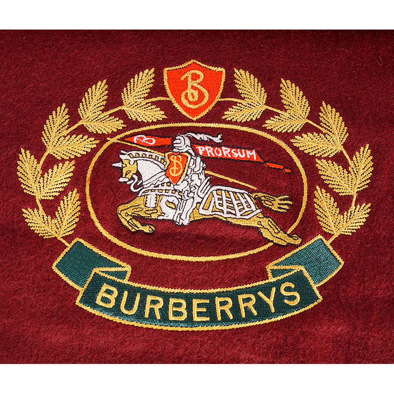 NEW $430 BURBERRY Dark Red 100% CASHMERE Embroidered Crest Cashmere SCARF