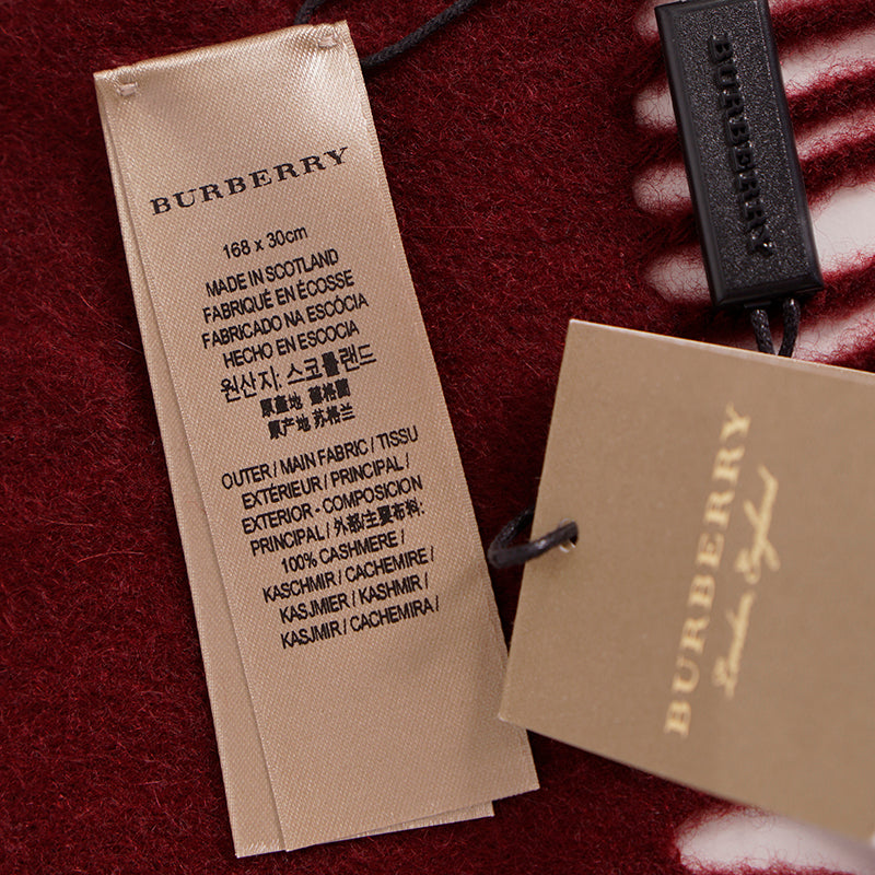 NEW $430 BURBERRY Dark Red 100% CASHMERE Embroidered Crest Cashmere SCARF