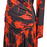 44 6 NEW $1795 ROBERTO CAVALLI Black RED MICRO PARROT TULIP PRINT Fx Wrap DRESS