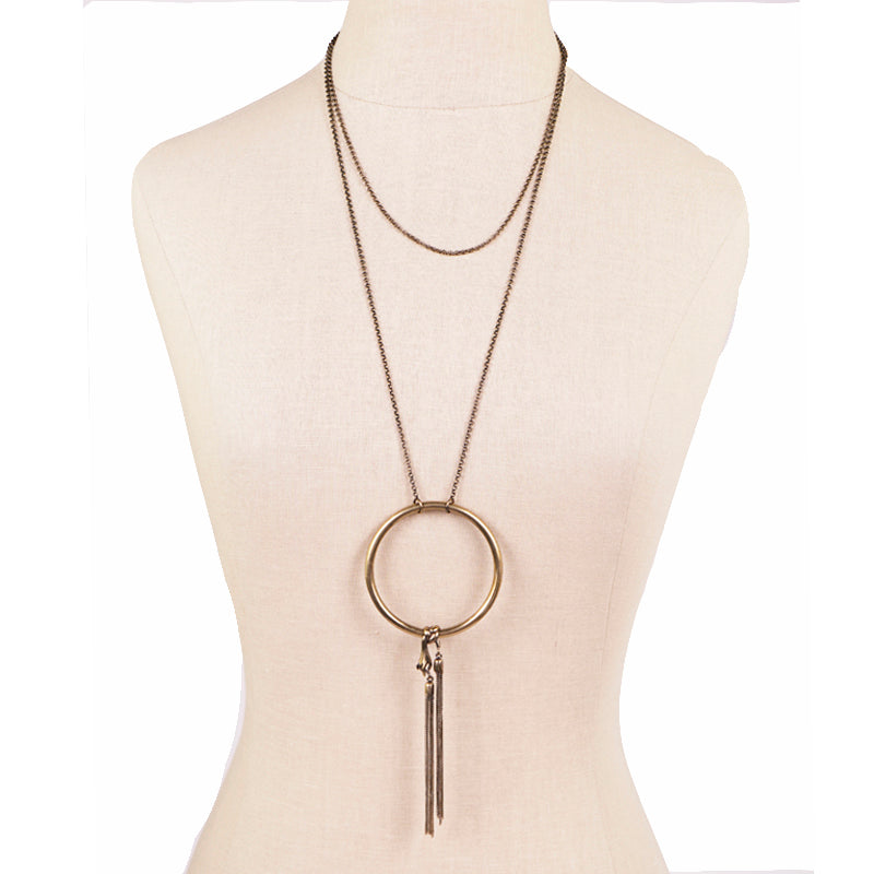NEW $555 ROBERTO CAVALLI Brass Gold ART DECO HAND Double Chain Long NECKLACE NWT