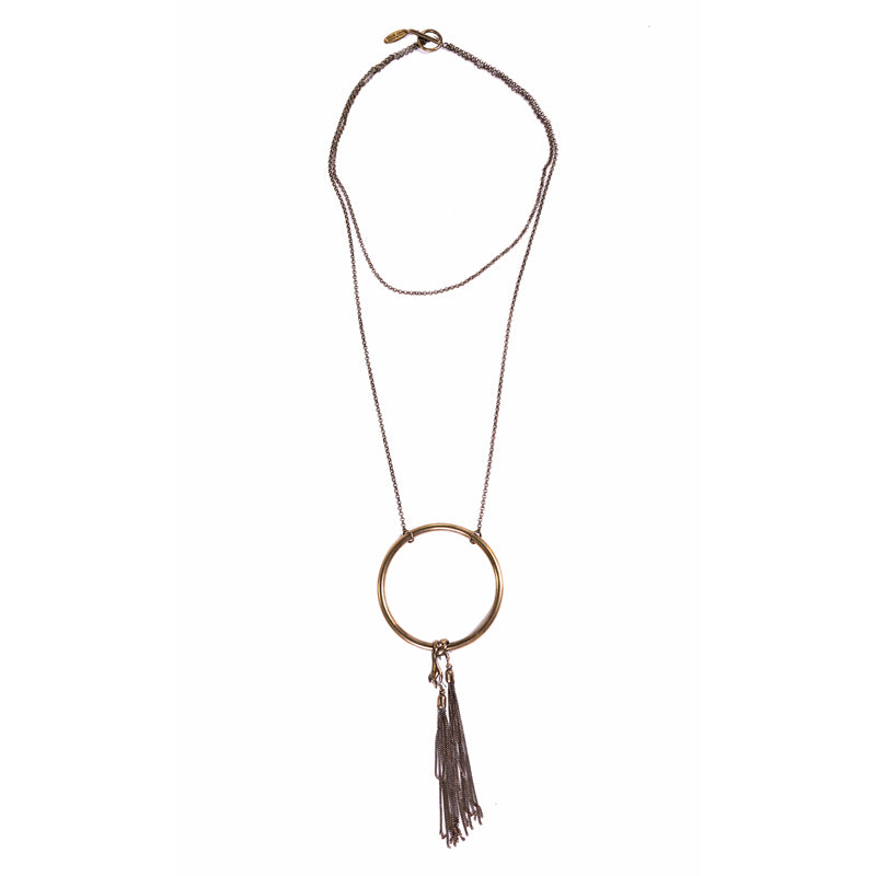 NEW $555 ROBERTO CAVALLI Brass Gold ART DECO HAND Double Chain Long NECKLACE NWT