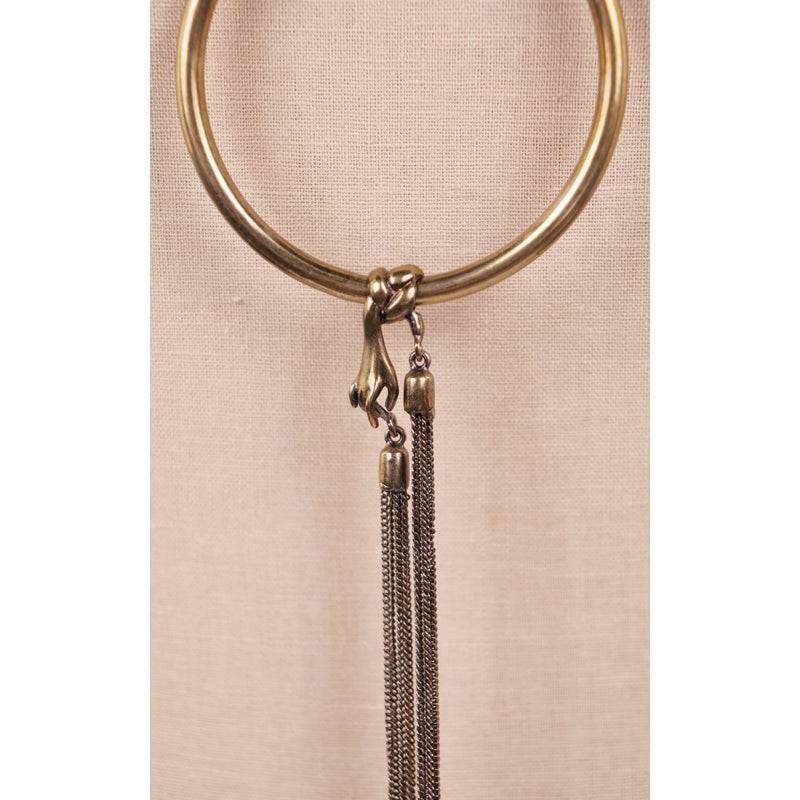 NEW $555 ROBERTO CAVALLI Brass Gold ART DECO HAND Double Chain Long NECKLACE NWT