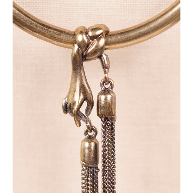 NEW $555 ROBERTO CAVALLI Brass Gold ART DECO HAND Double Chain Long NECKLACE NWT