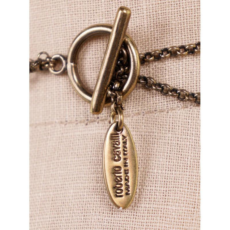 NEW $555 ROBERTO CAVALLI Brass Gold ART DECO HAND Double Chain Long NECKLACE NWT