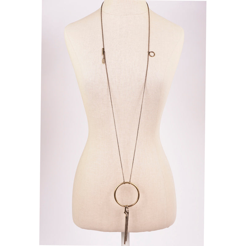 NEW $555 ROBERTO CAVALLI Brass Gold ART DECO HAND Double Chain Long NECKLACE NWT