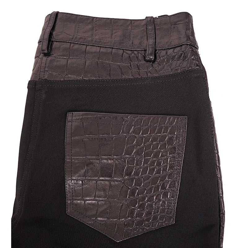 40 XS NEW $2495 ROBERTO CAVALLI Runway Black LEATHER PANELED Croc Embossed PANTS