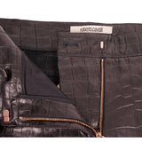 40 XS NEW $2495 ROBERTO CAVALLI Runway Black LEATHER PANELED Croc Embossed PANTS