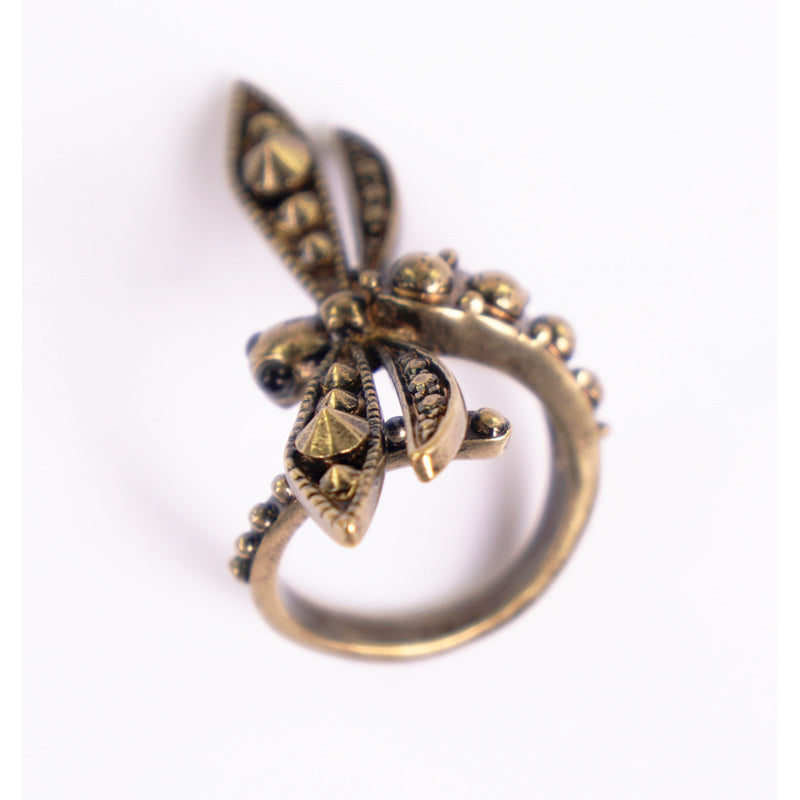sz 6.5 NEW $325 ROBERTO CAVALLI Gold tone Brass DRAGONFLY STUDDED Whimsy RING