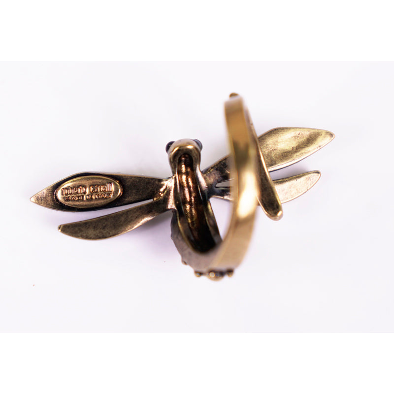 sz 6.5 NEW $325 ROBERTO CAVALLI Gold tone Brass DRAGONFLY STUDDED Whimsy RING