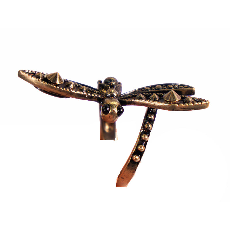 sz 6.5 NEW $325 ROBERTO CAVALLI Gold tone Brass DRAGONFLY STUDDED Whimsy RING