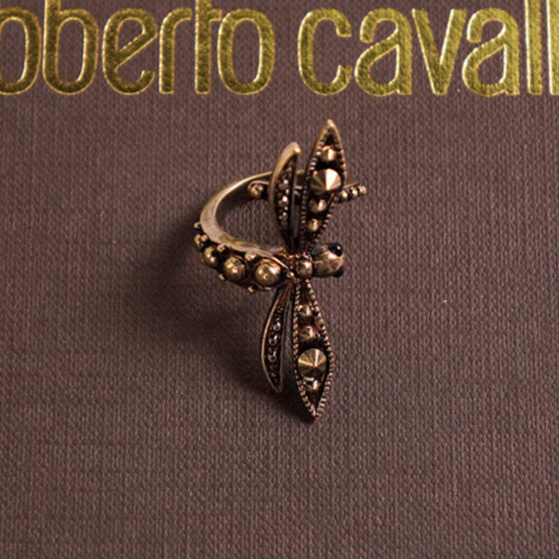 sz 6.5 NEW $325 ROBERTO CAVALLI Gold tone Brass DRAGONFLY STUDDED Whimsy RING