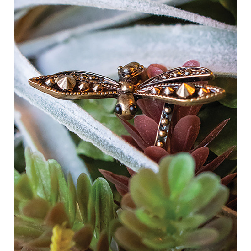 sz 6.5 NEW $325 ROBERTO CAVALLI Gold tone Brass DRAGONFLY STUDDED Whimsy RING