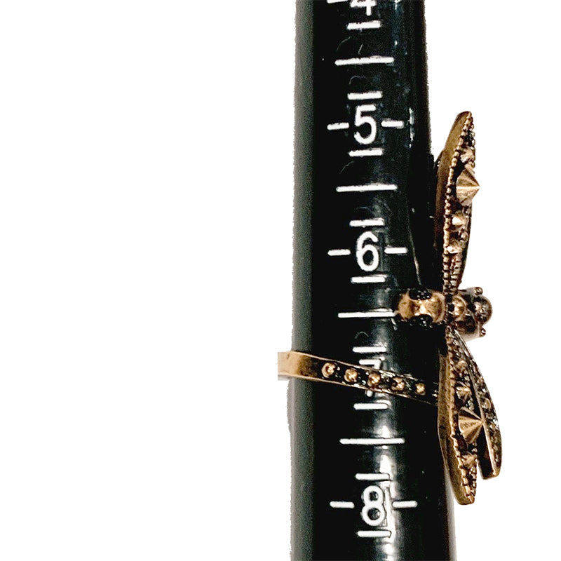 sz 6.5 NEW $325 ROBERTO CAVALLI Gold tone Brass DRAGONFLY STUDDED Whimsy RING
