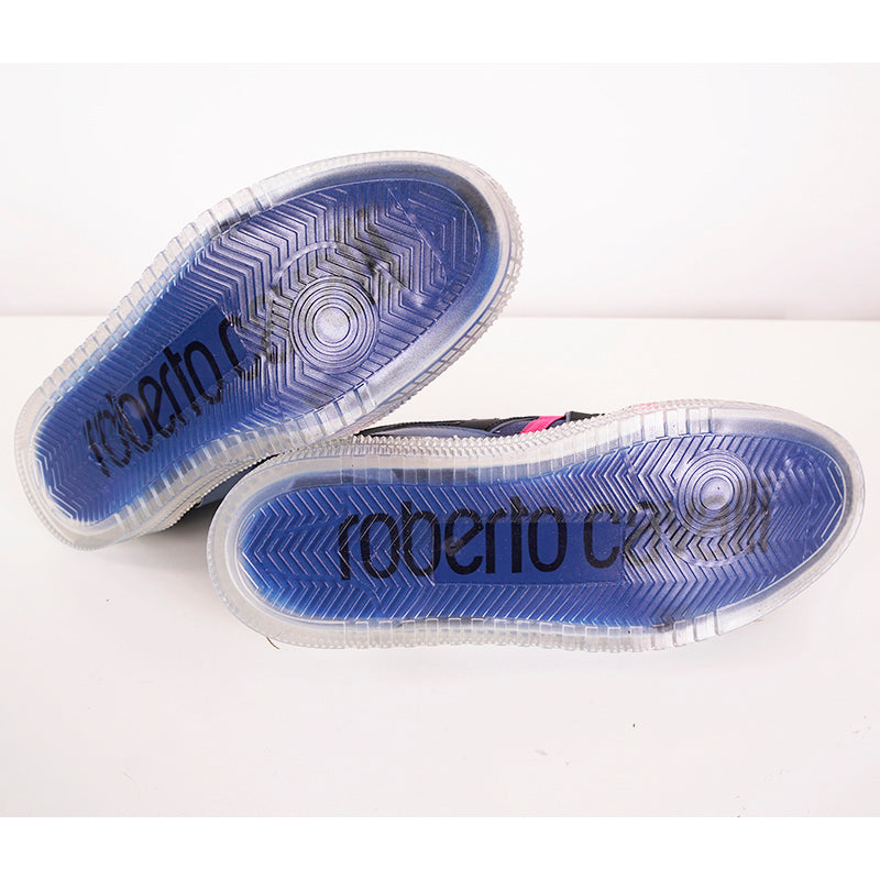 43 US 9 NEW $500 ROBERTO CAVALLI Mens Black Blue Pink MODERN Low Top SNEAKERS