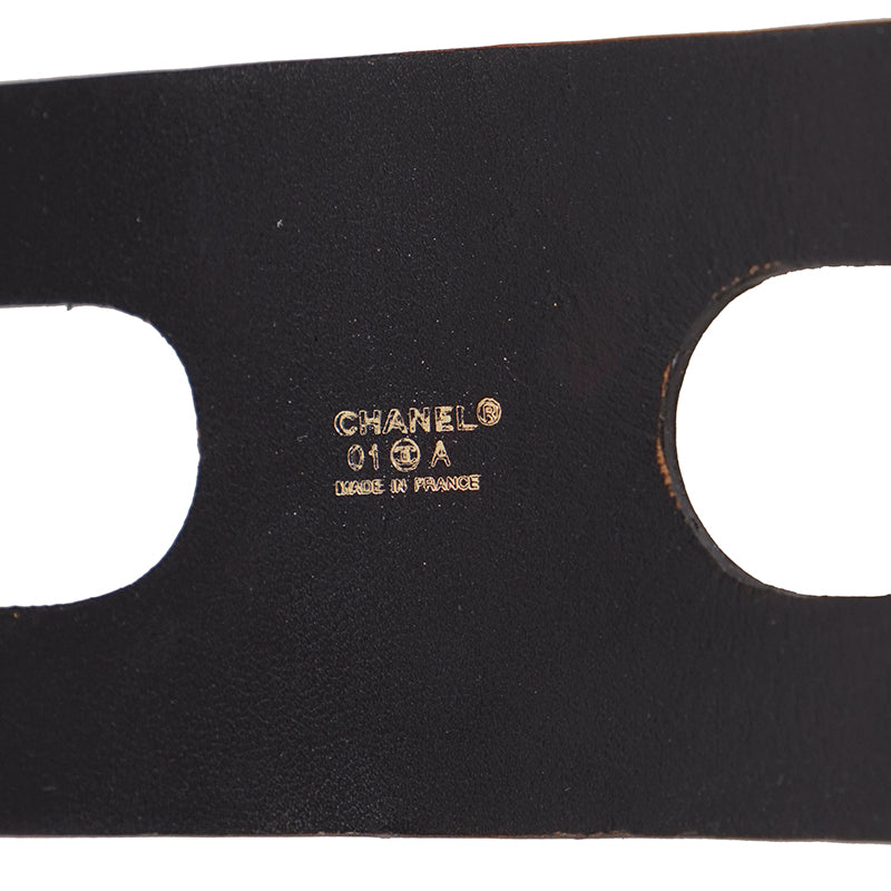 AUTHENTIC CHANEL Coco Double Buckle VINTAGE 2001 Leather CUFF BRACELET w/ BOX