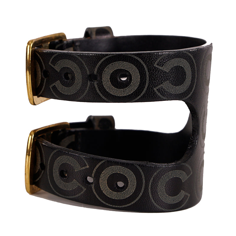 AUTHENTIC CHANEL Coco Double Buckle VINTAGE 2001 Leather CUFF BRACELET w/ BOX