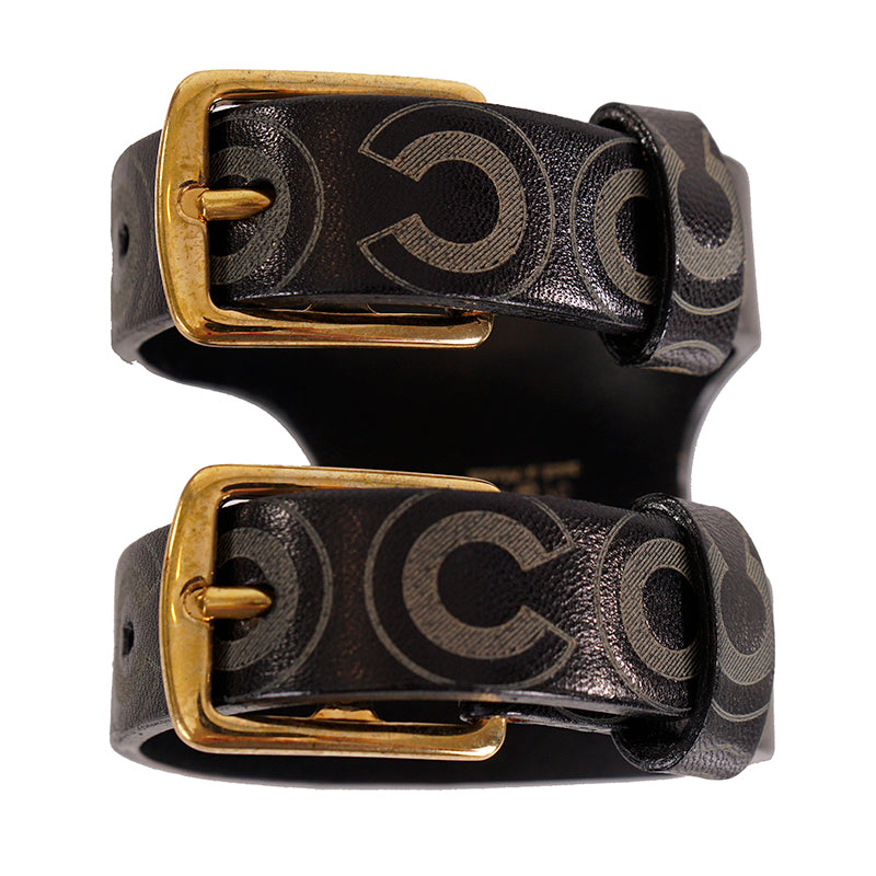 AUTHENTIC CHANEL Coco Double Buckle VINTAGE 2001 Leather CUFF BRACELET w/ BOX