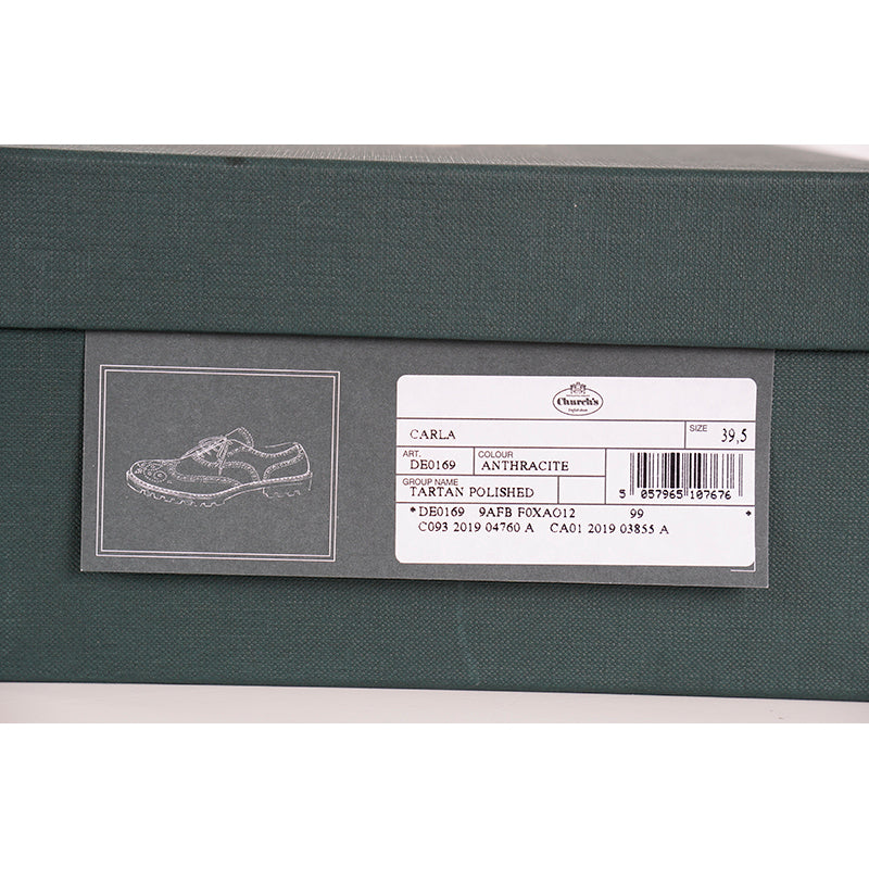 39.5 NEW $925 CHURCH'S Woman's Gray Green POLISHED TARTEN PLAID Leather OXFORDS
