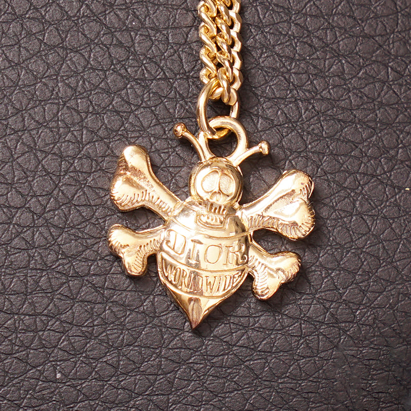 NEW $830 CHRISTIAN DIOR Collab SHAWN STUSSY SKULL BEE Gold Sterling NECKLACE