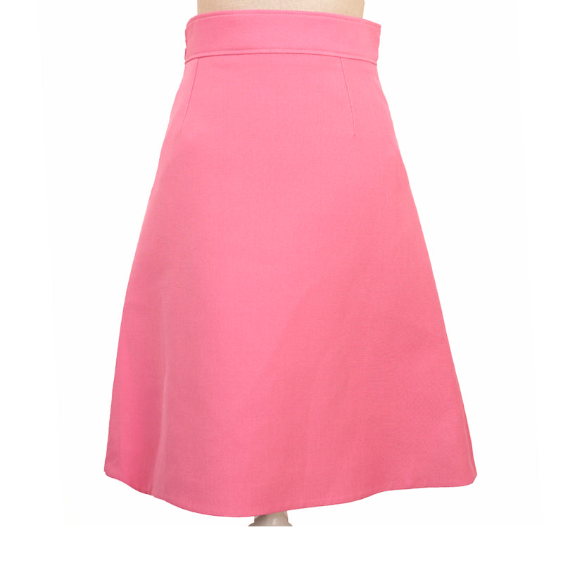 sz 38 NEW $1,500 GUCCI Pink Wool Cady A-Line Pleated FELINE BUTTONS Spring SKIRT