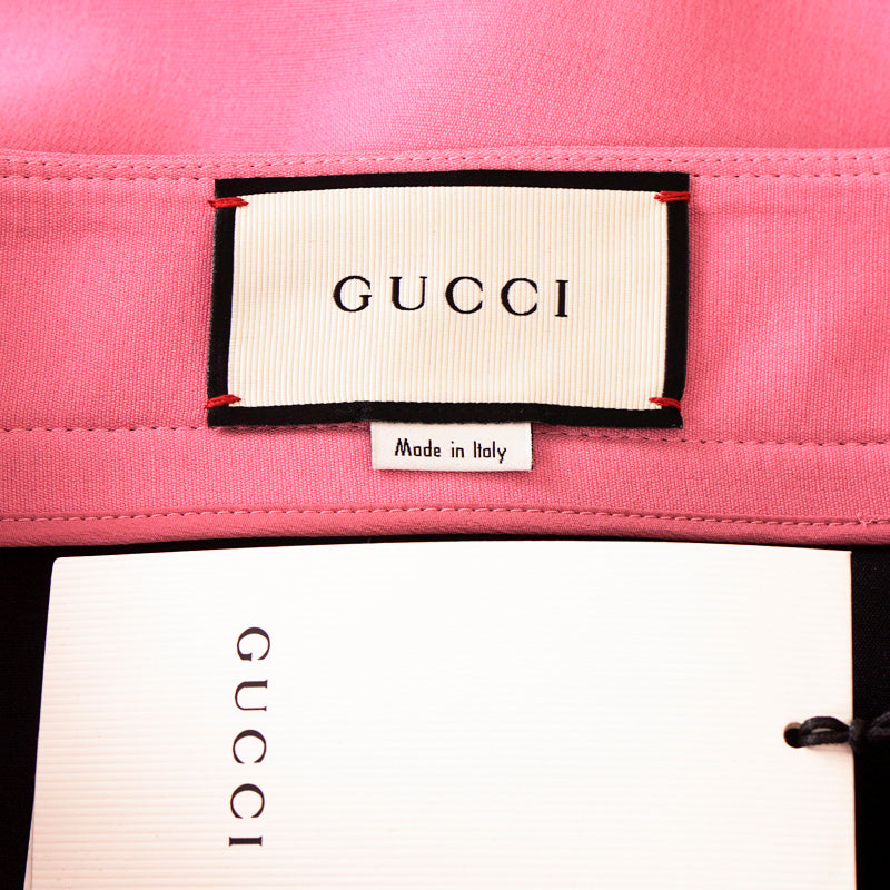 sz 38 NEW $1,500 GUCCI Pink Wool Cady A-Line Pleated FELINE BUTTONS Spring SKIRT
