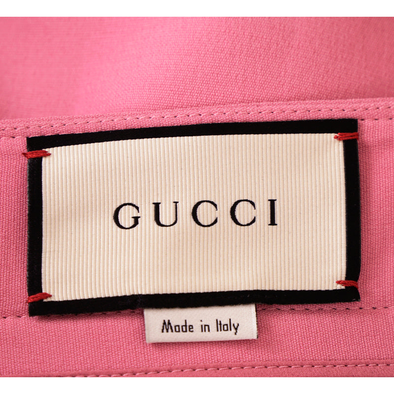 sz 38 NEW $1,500 GUCCI Pink Wool Cady A-Line Pleated FELINE BUTTONS Spring SKIRT