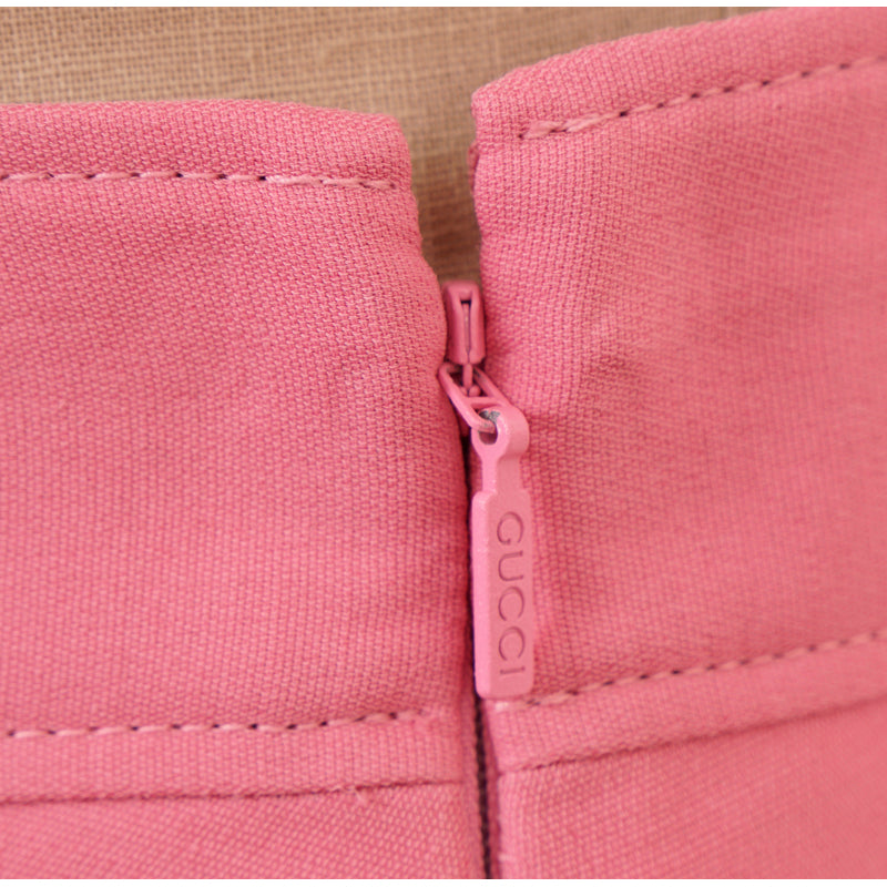sz 38 NEW $1,500 GUCCI Pink Wool Cady A-Line Pleated FELINE BUTTONS Spring SKIRT