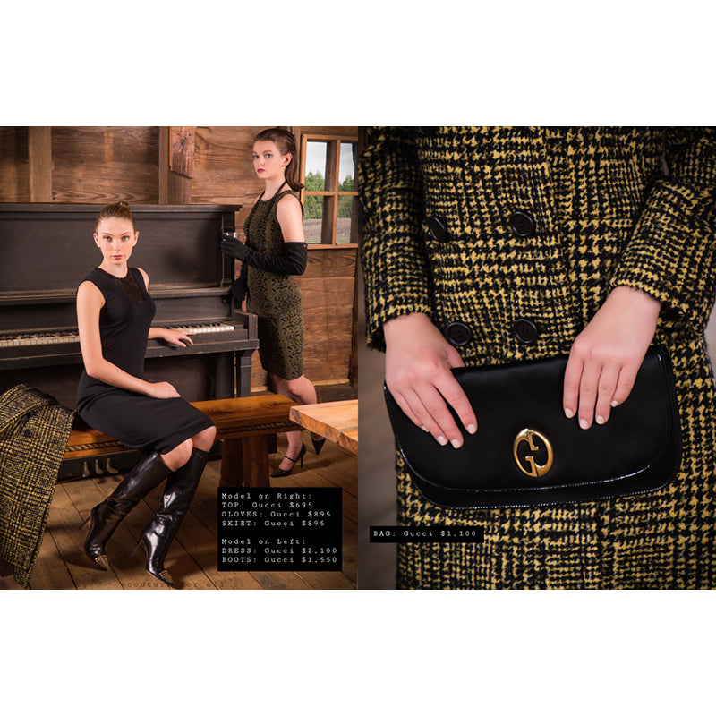 NEW $1100 GUCCI RUNWAY GG1973 Black Satin PATENT PIPING Evening LARGE Clutch BAG
