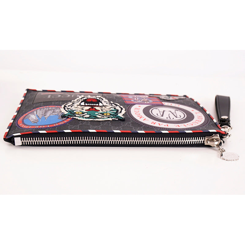 NEW $1,225 GUCCI Black NIGHT COURRIER Supreme Canvas Logo Clutch Wristlet BAG